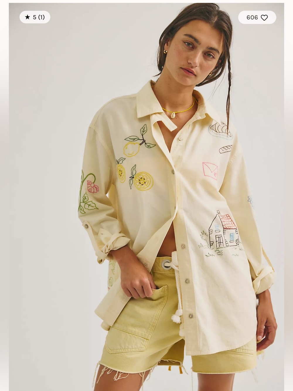 We The Free People Spring Villa Button Down Embroidered Cute Shirt Top XS